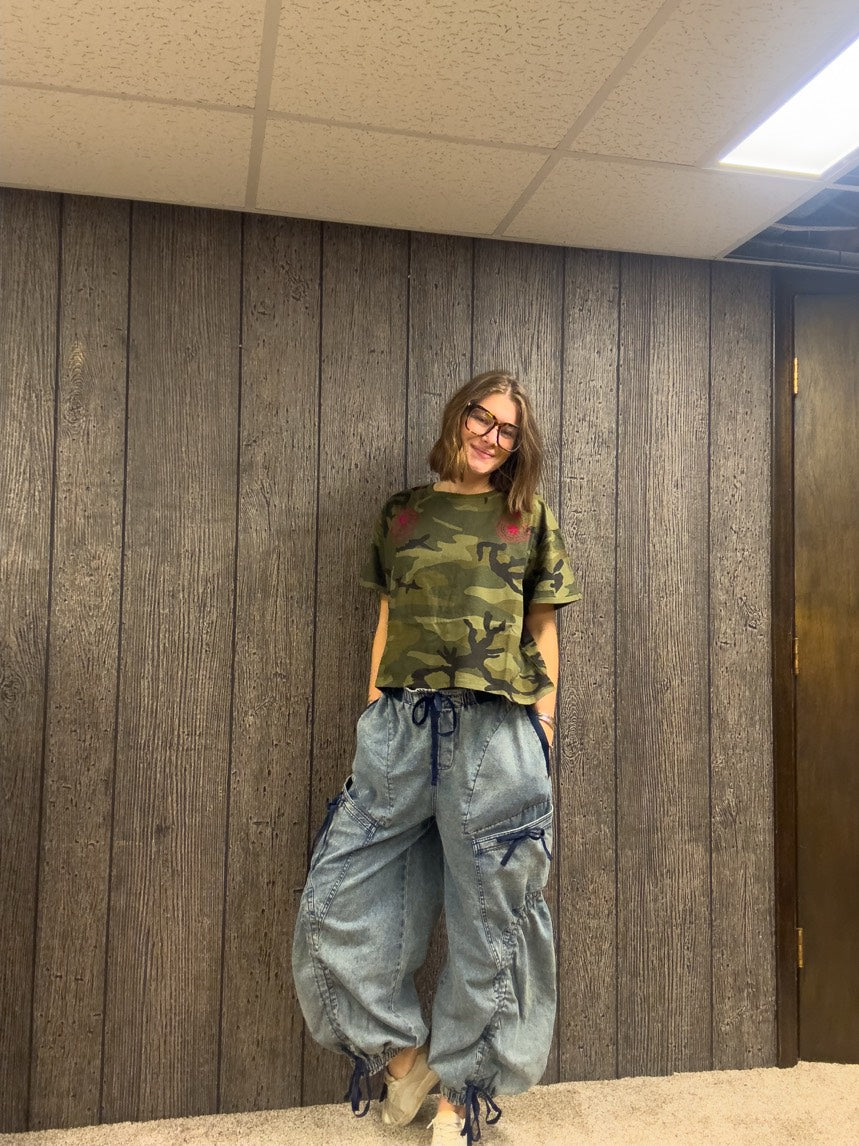 Bow Cargo Denim Pants