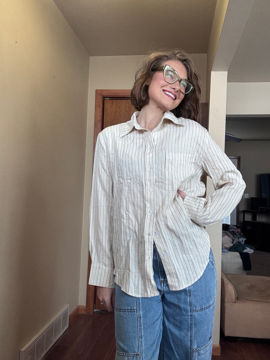 Linen Pinstripe Button Bown