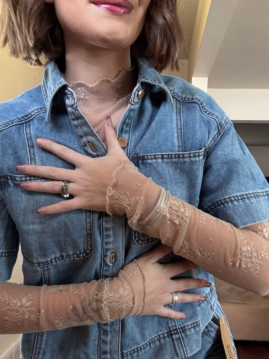 Peach Nude Lace Layering Shirt