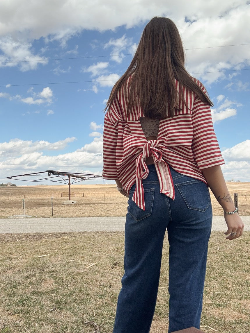 Red Striped Top w Bow Back