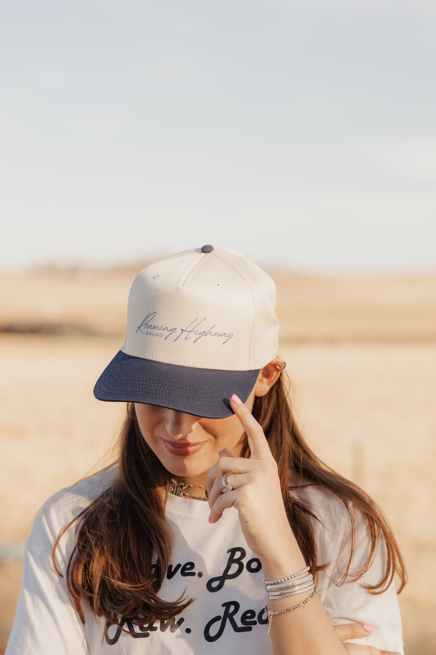 Navy- cursive trucker