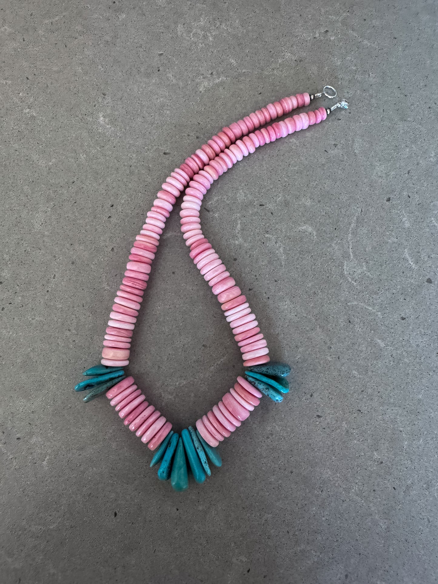 16.5” Blue Kingman Turquoise and Pink Conch