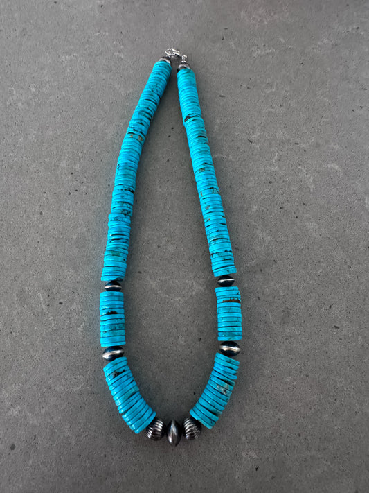 16.5” Blue Turquoise Disk w Sterling Silver Pearls and Saucers