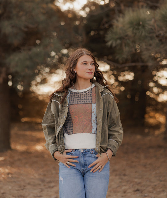 Stitched Contrast Top Long Sleeve