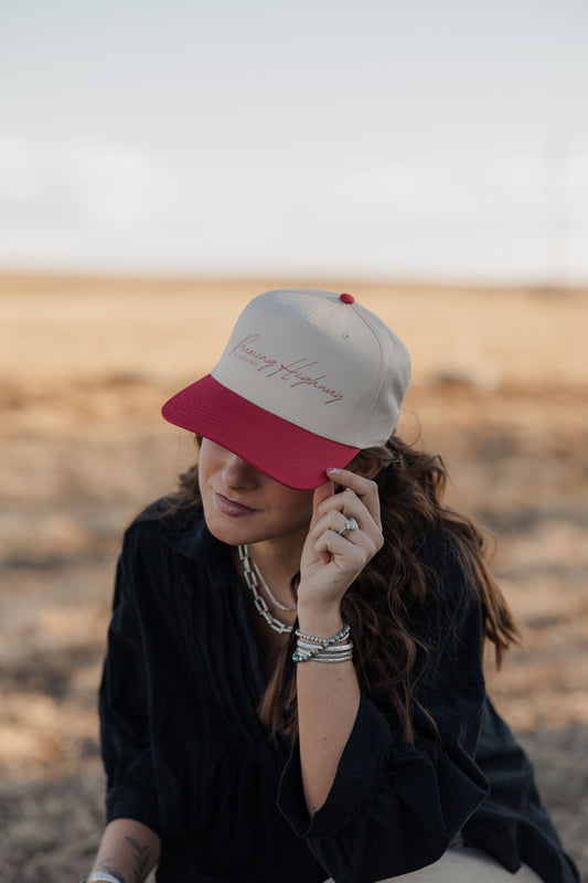 Red- cursive trucker