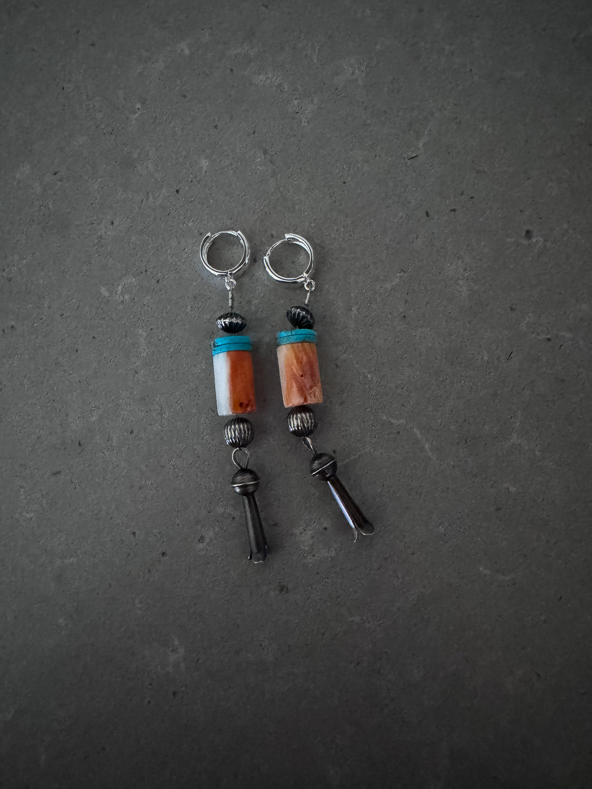 Hoop earrings Orange Spiny, Turquoise, and Silver
