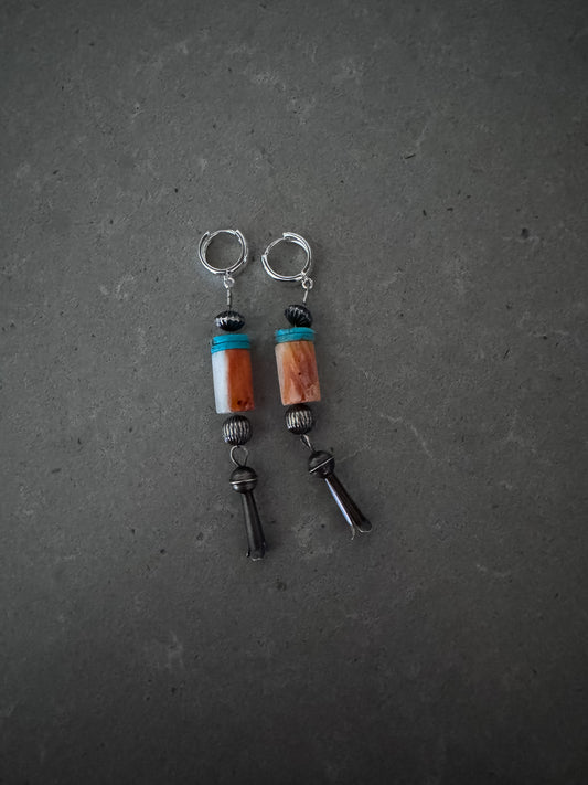 Hoop earrings Orange Spiny, Turquoise, and Silver