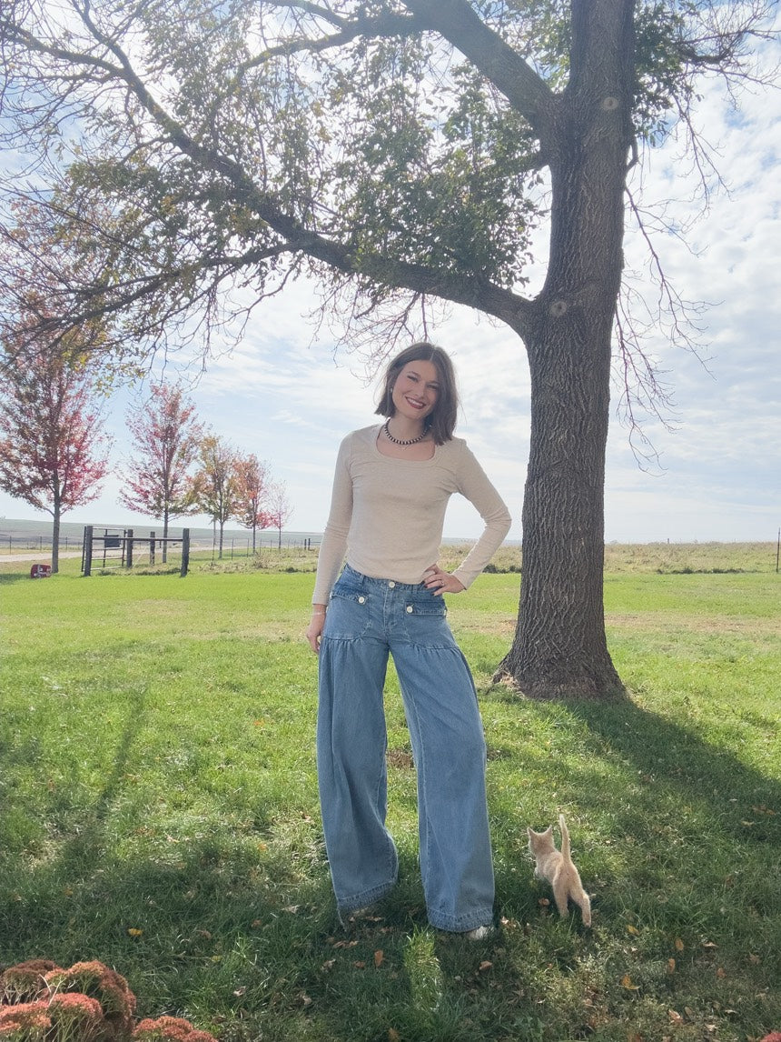 Oatmeal Soft Long Sleeve Scoop Neck