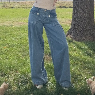 Light wash Mid rise trend wide leg