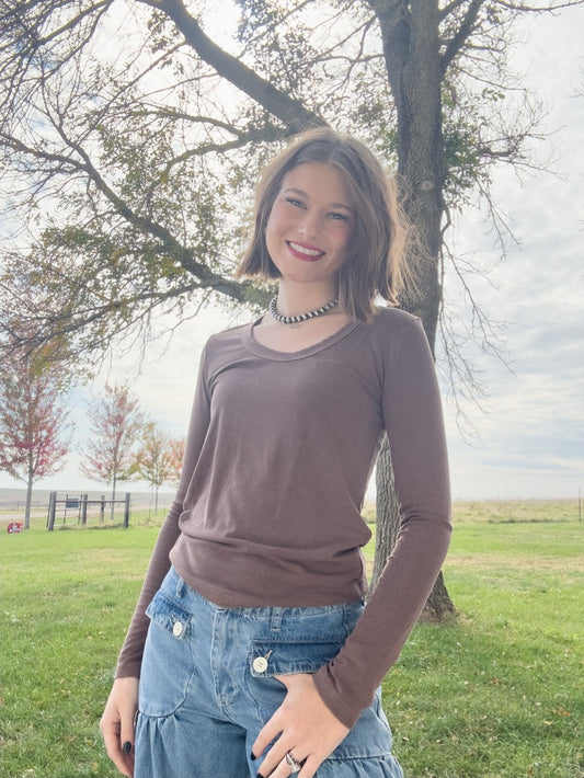 Chocolate Ultra Soft Long Sleeve Scoop Neck
