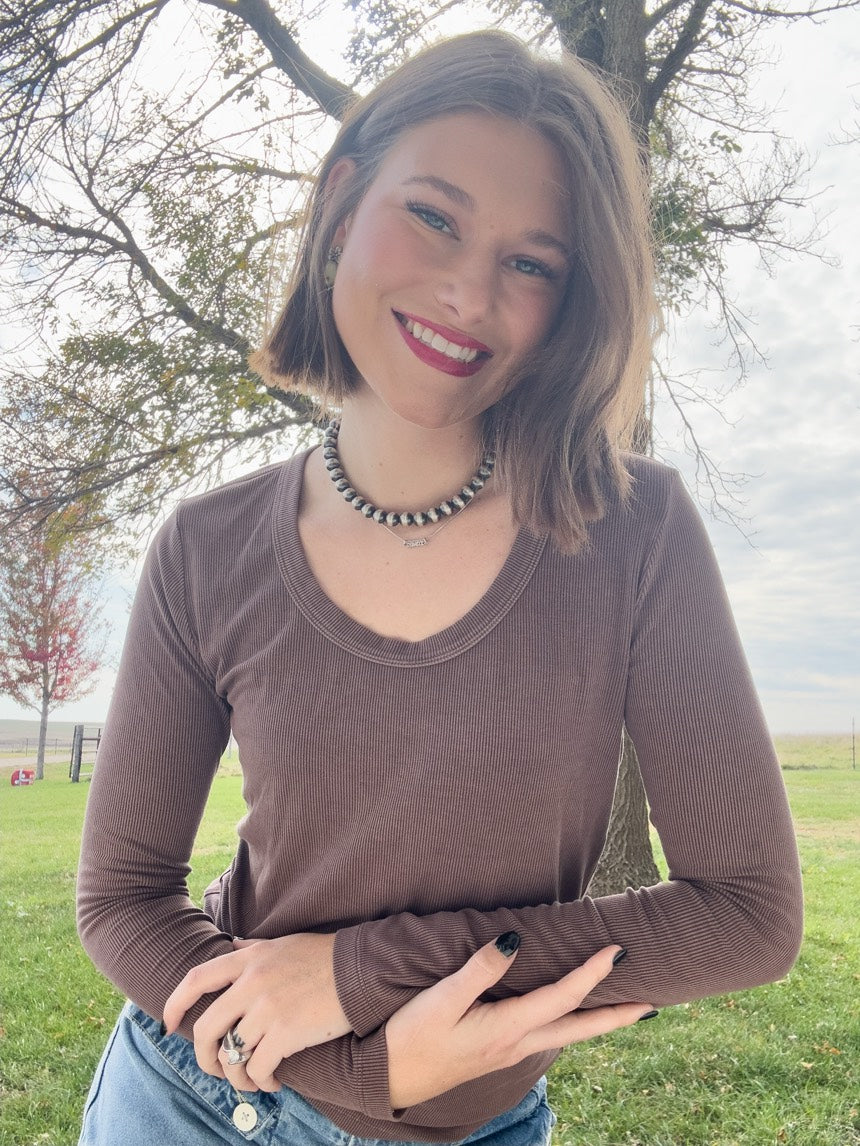 Chocolate Ultra Soft Long Sleeve Scoop Neck