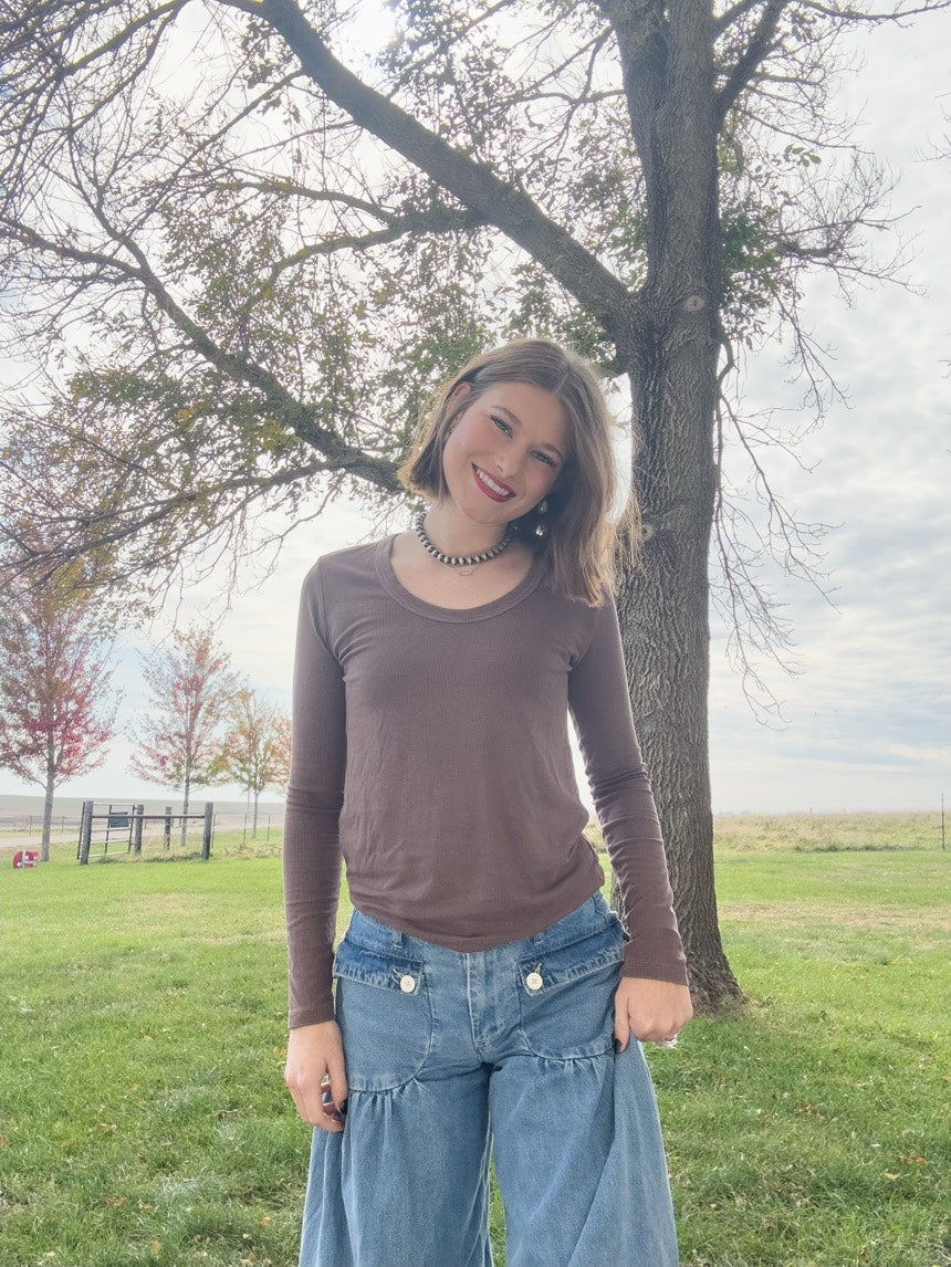Chocolate Ultra Soft Long Sleeve Scoop Neck