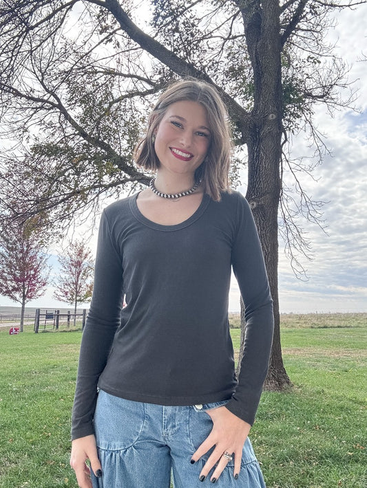 Dark Charcoal Ultra Soft Long Sleeve Scoop Neck