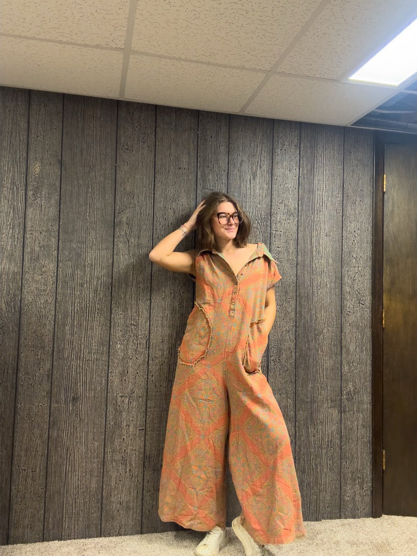 Reversible Romper Orange/ Green
