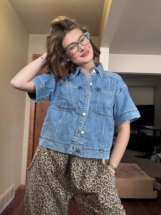 Denim Short Sleeve Top