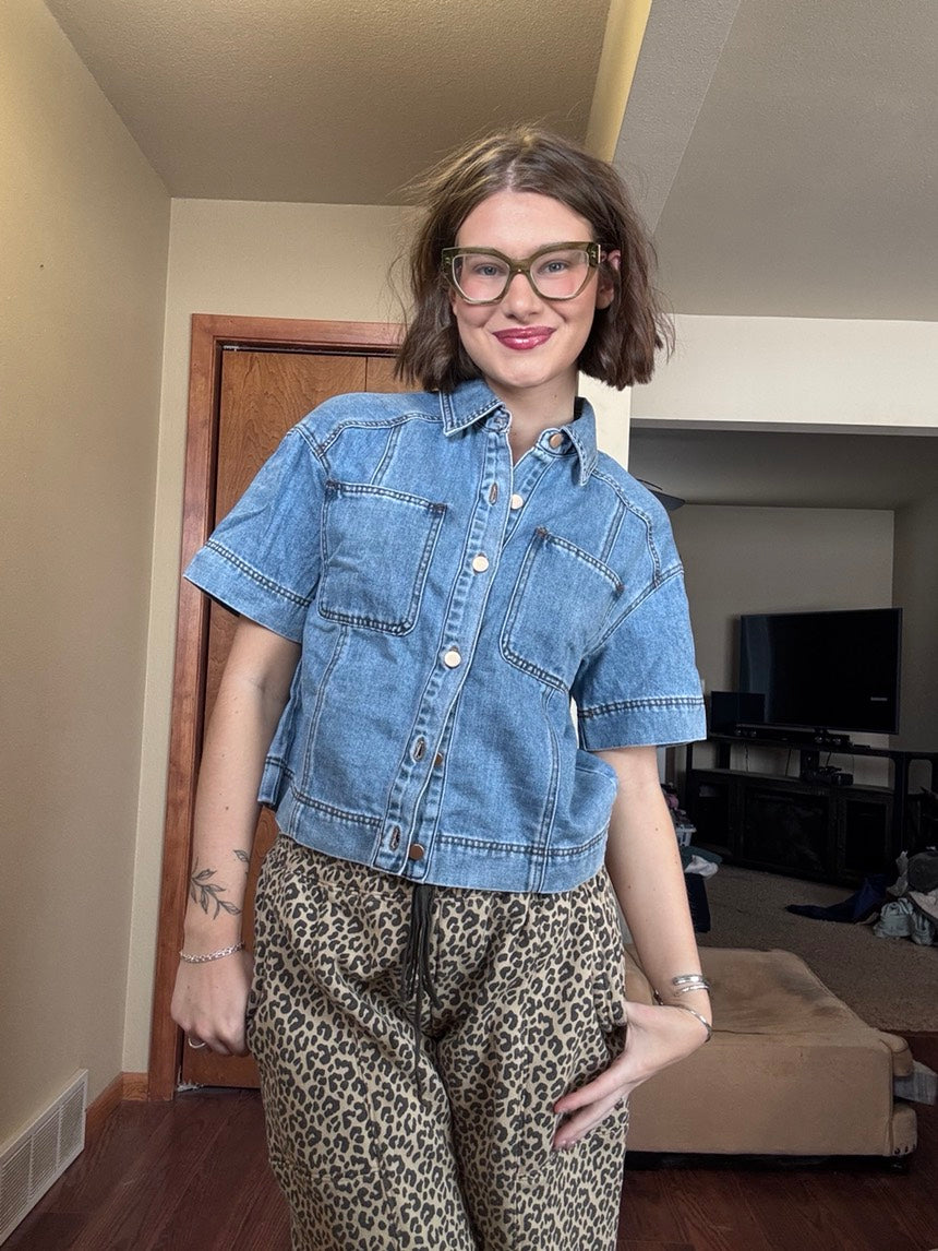 Denim Short Sleeve Top