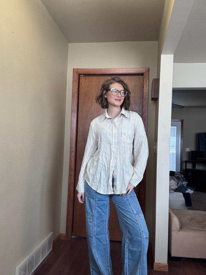 Linen Pinstripe Button Bown