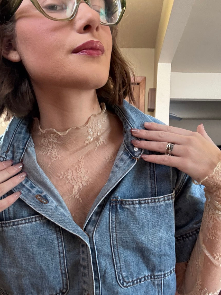 Peach Nude Lace Layering Shirt