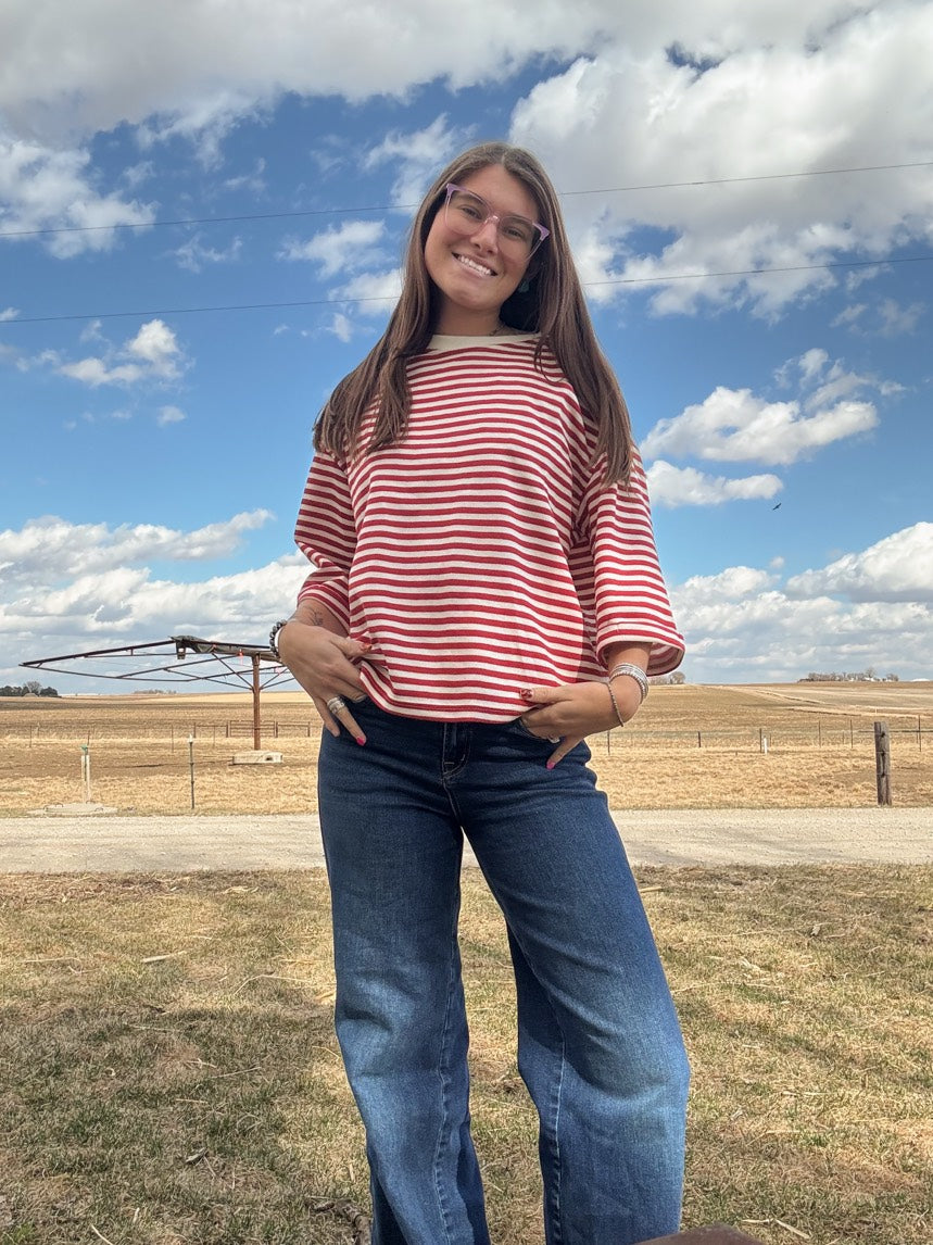 Red Striped Top w Bow Back