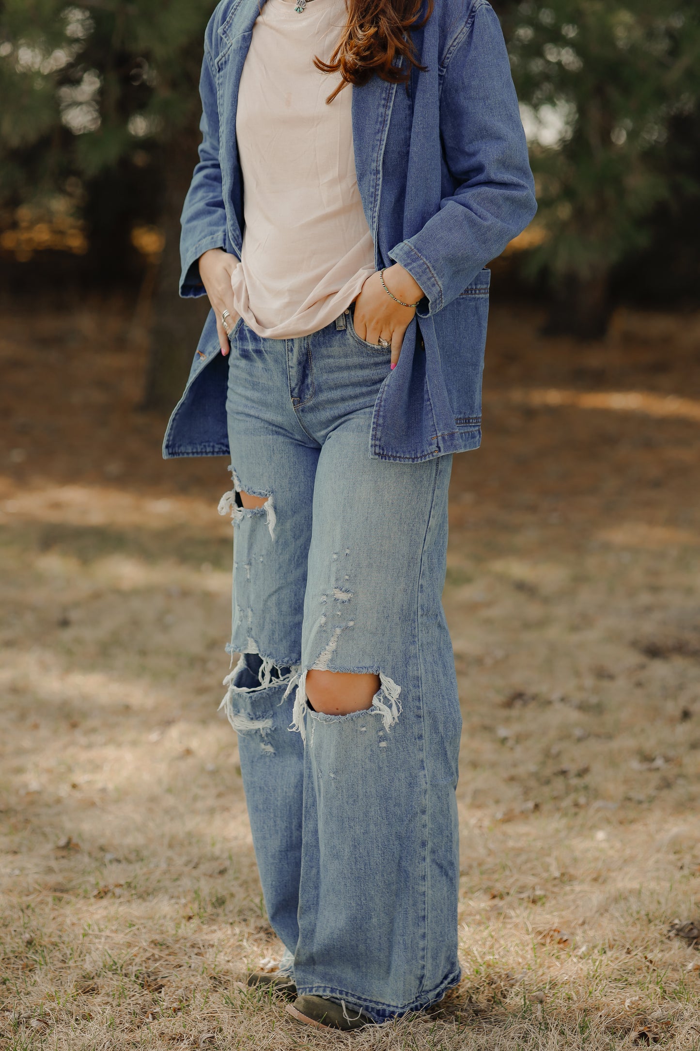 Distressed High Rise Wide Leg