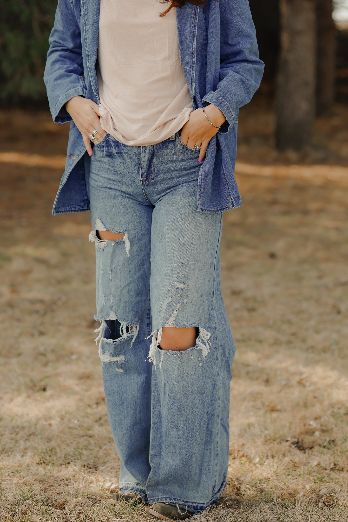 Distressed High Rise Wide Leg