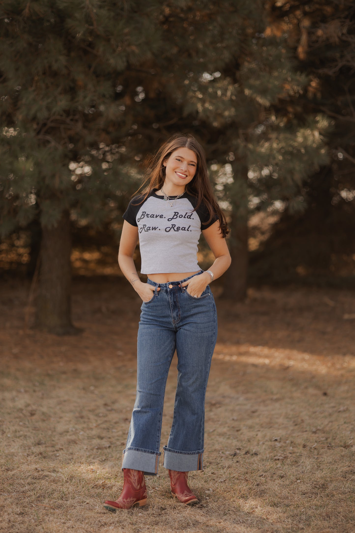 Mantra- Grey/ Black Baby Tee ( Women’s)