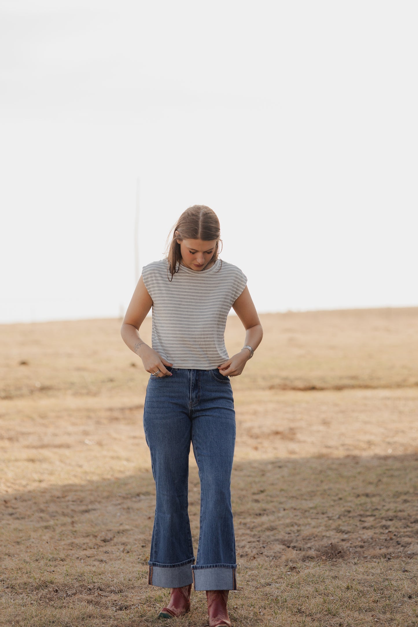 Grey stripe Crop Muscle Tee