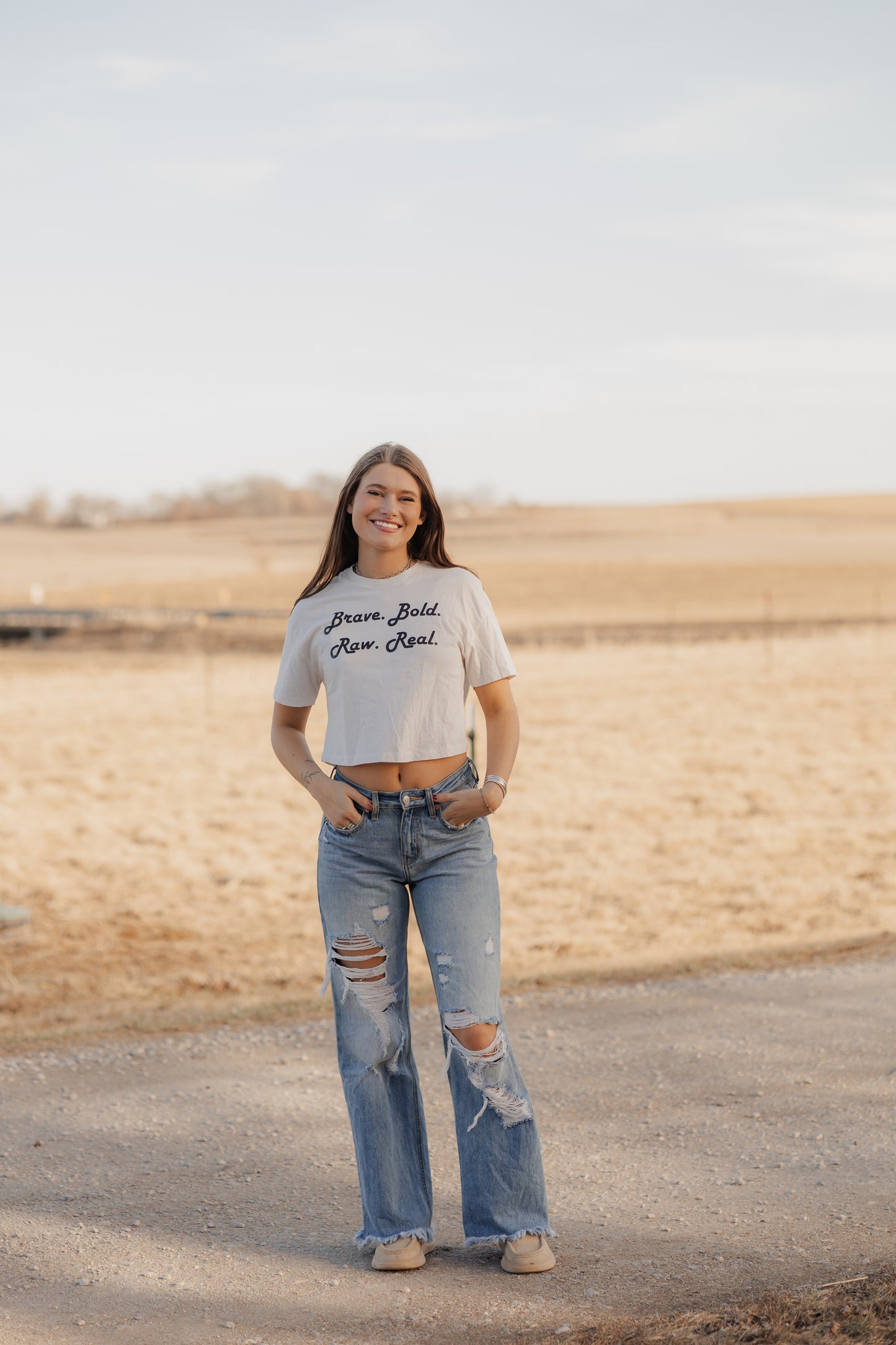 Mantra- Vintage White crop tee
